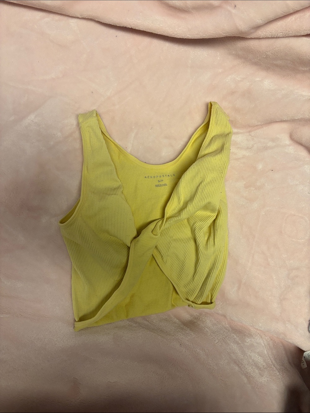 Aeropostale Yellow Ribbed Twist-Front Crop Tank